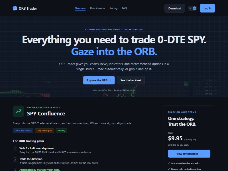 The ORB Trader home page